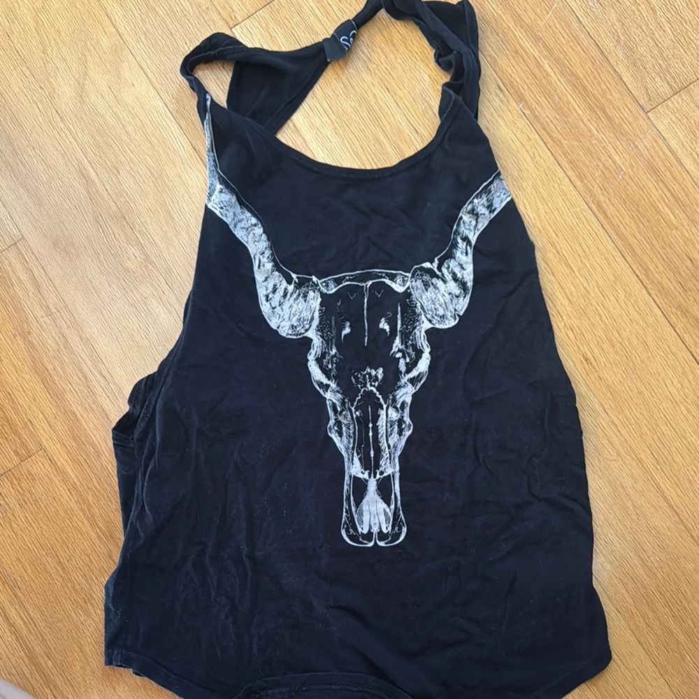 Western black long horn skull Print Women's Tank Top